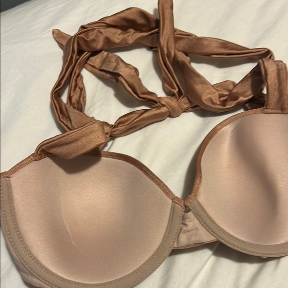 Aqua Brown Satin Bra with Unique Strap Design - Picture 3 of 6